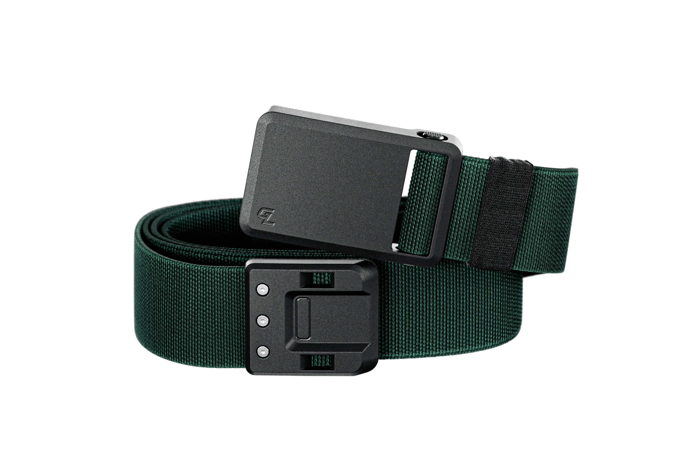 Groove Belt Ultra in Boreal Green with a black buckle on a white background