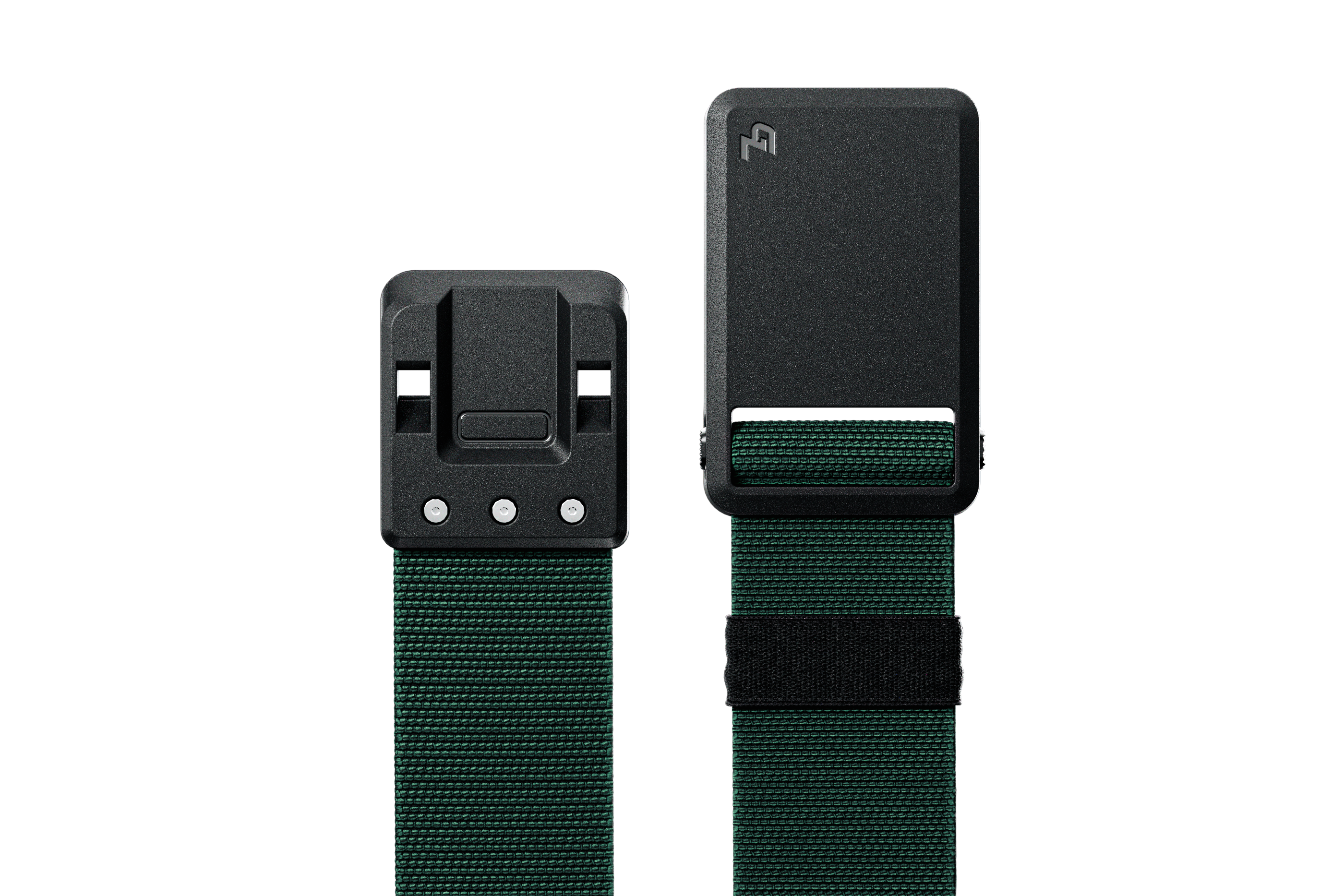 Groove Belt Ultra in Boreal Green with a black buckle on a white background