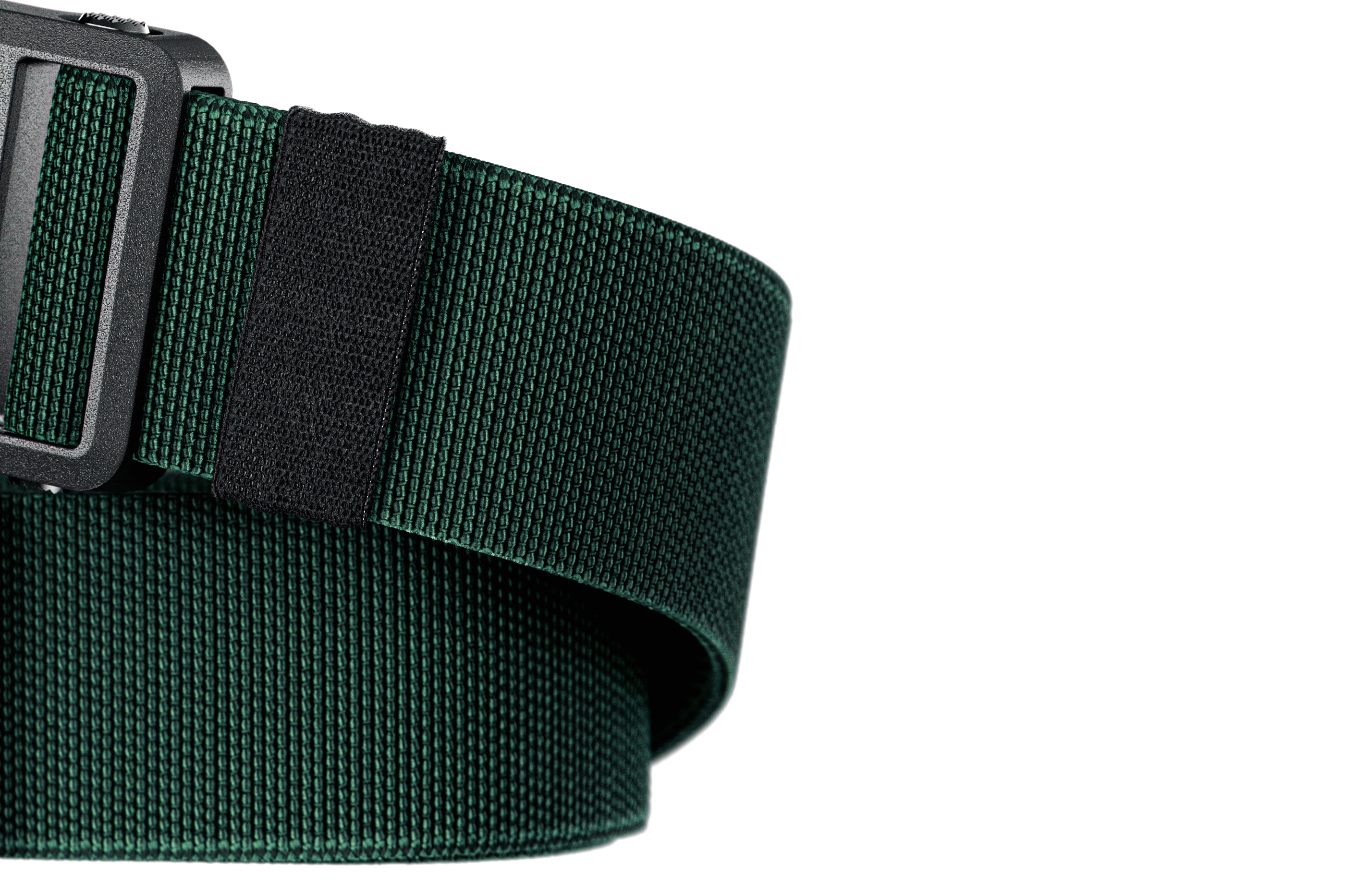 Groove Belt Ultra in Boreal Green with a black buckle on a white background