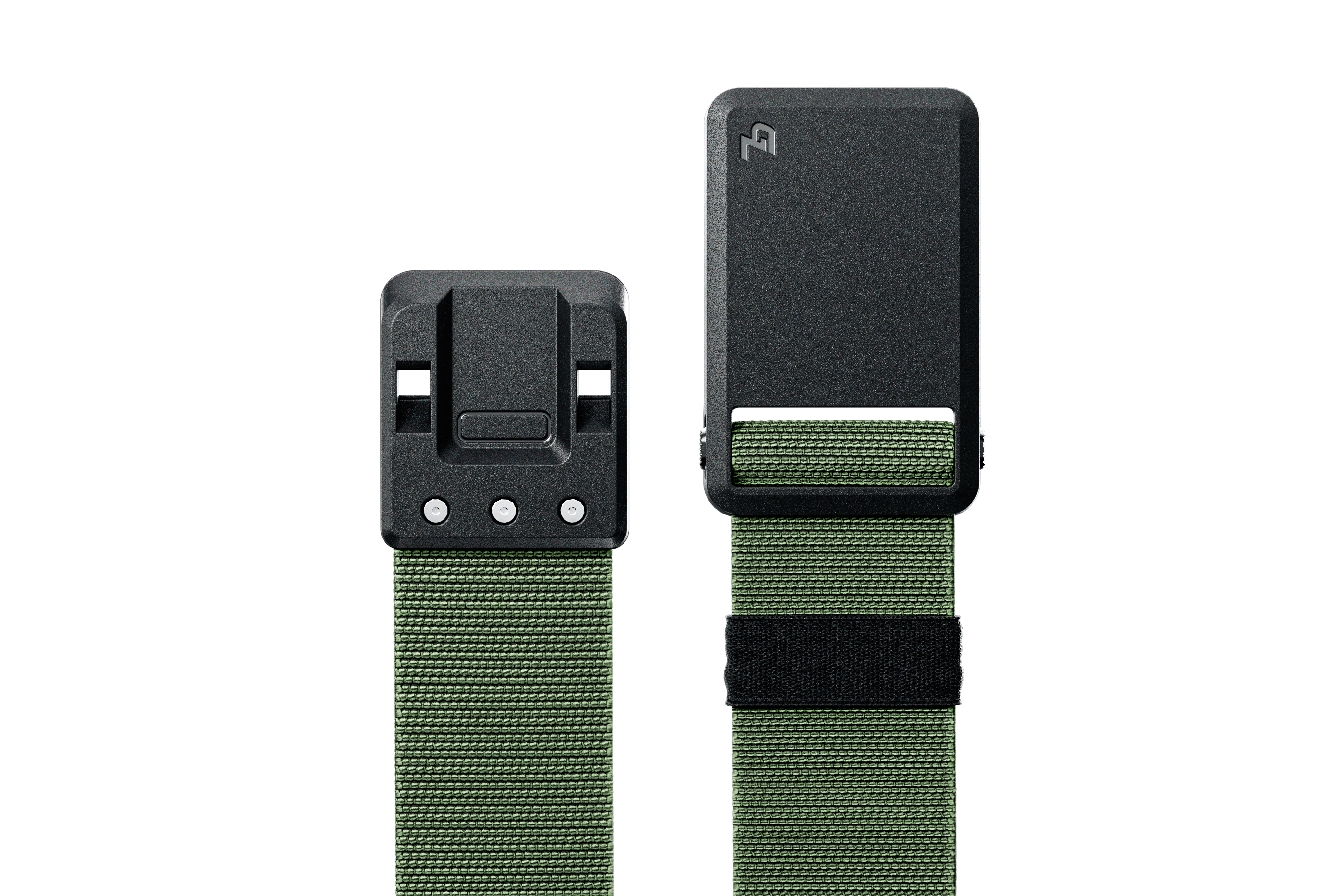 Green belt with black buckle on a white background