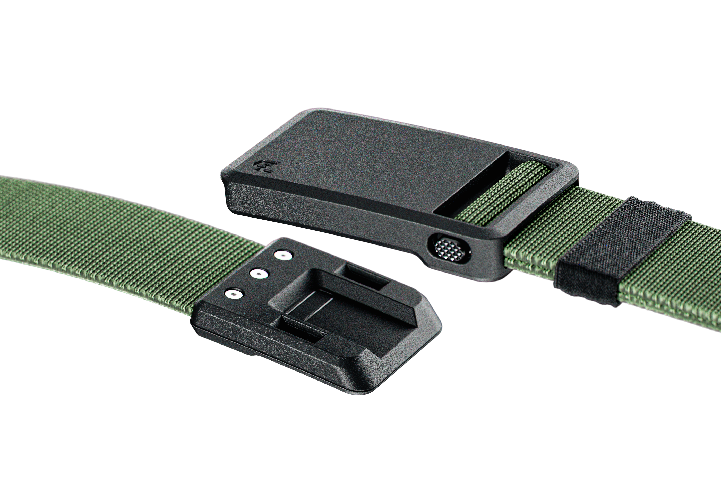 Green belt with black buckle on a white background