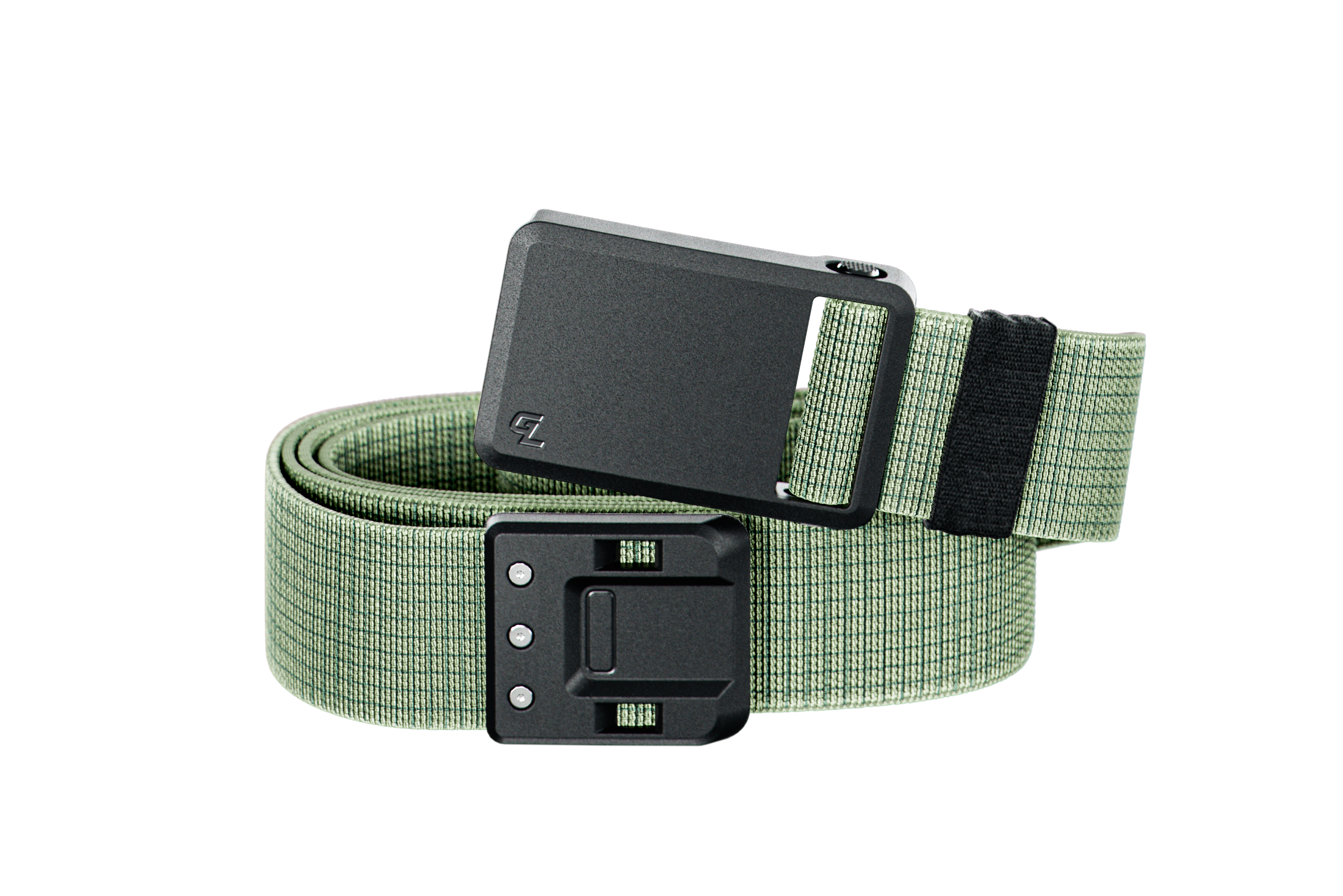 Green belt with black buckle on a white background
