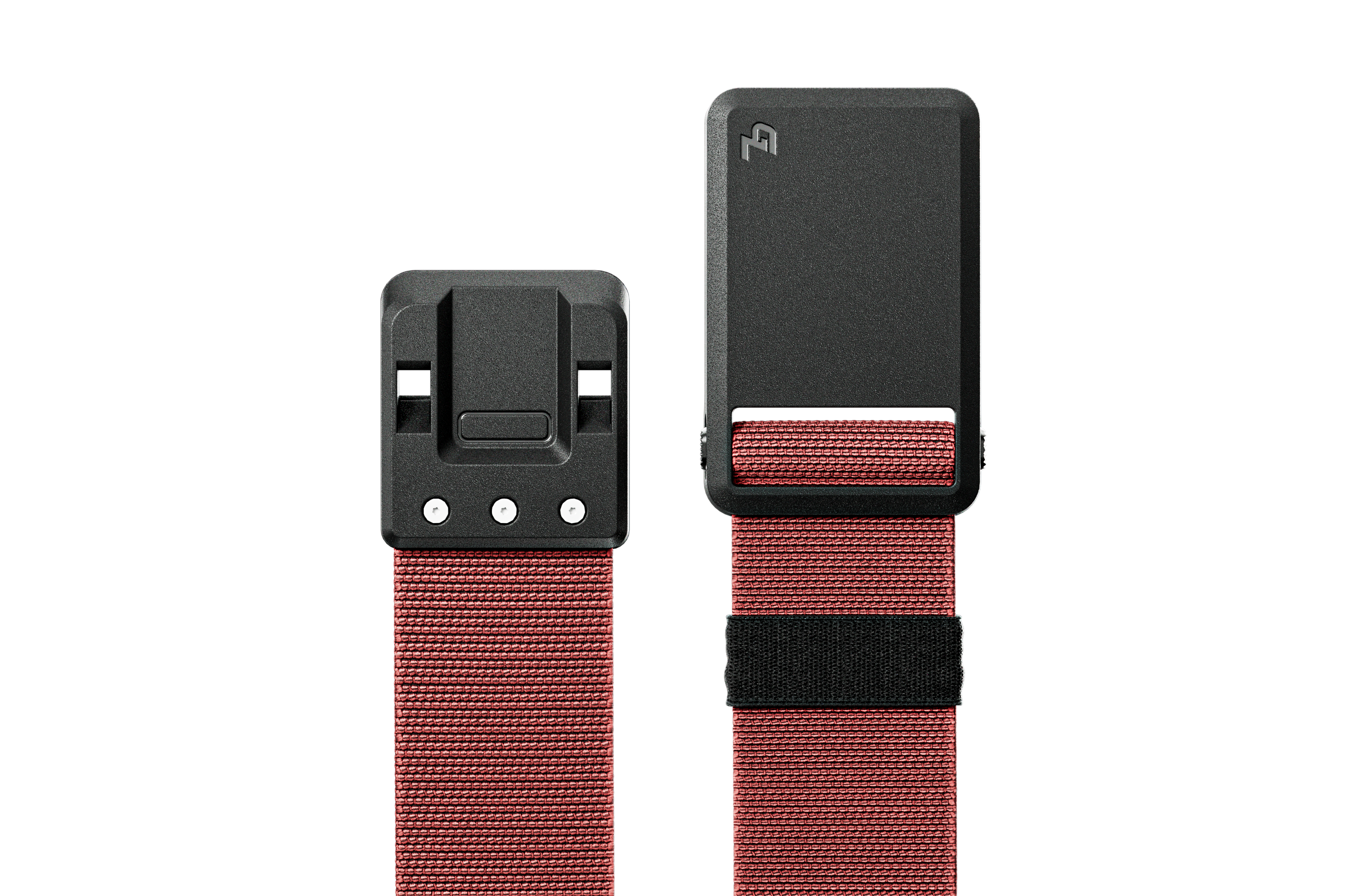 Red belt with a black buckle on a white background