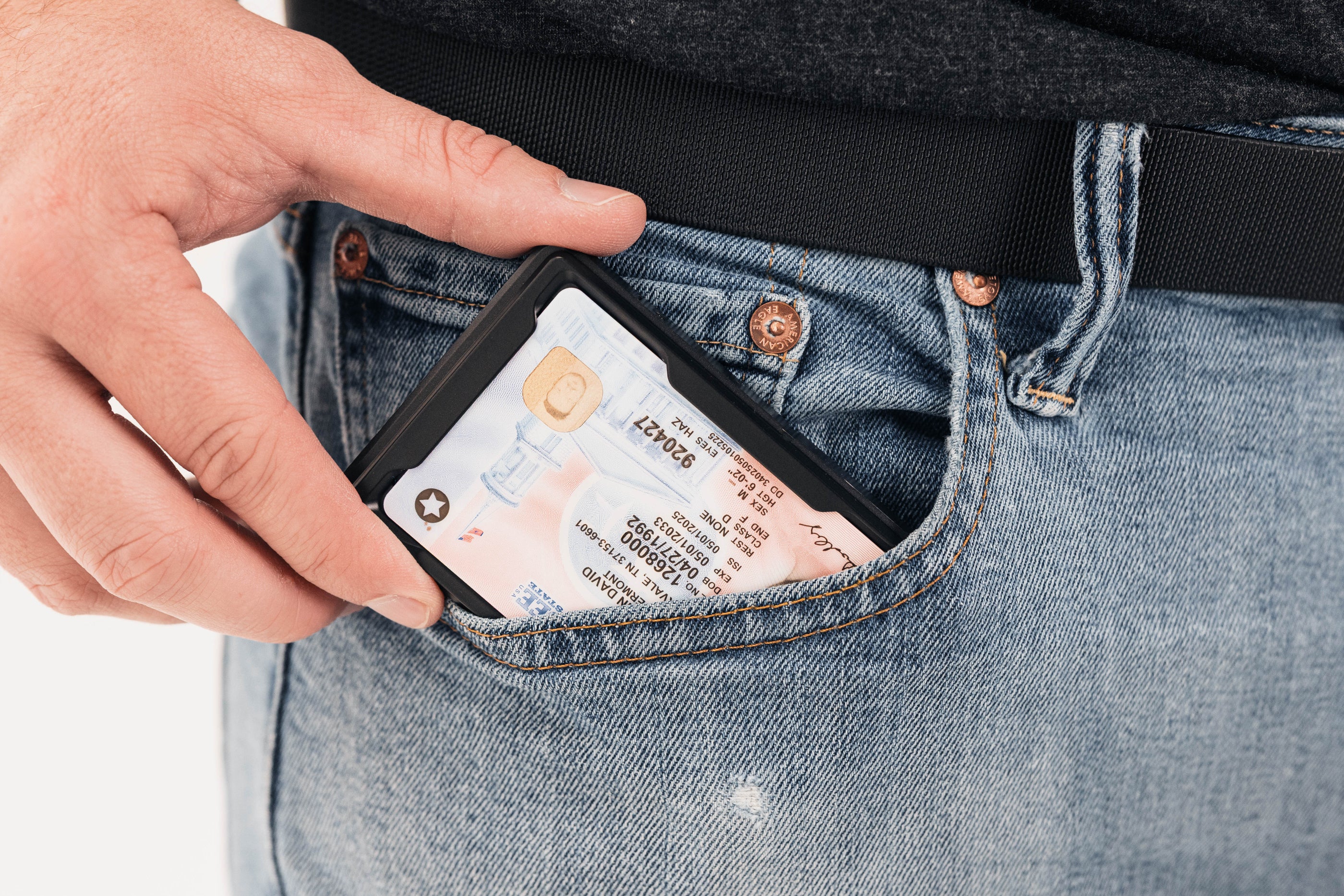id holder in pocket shot