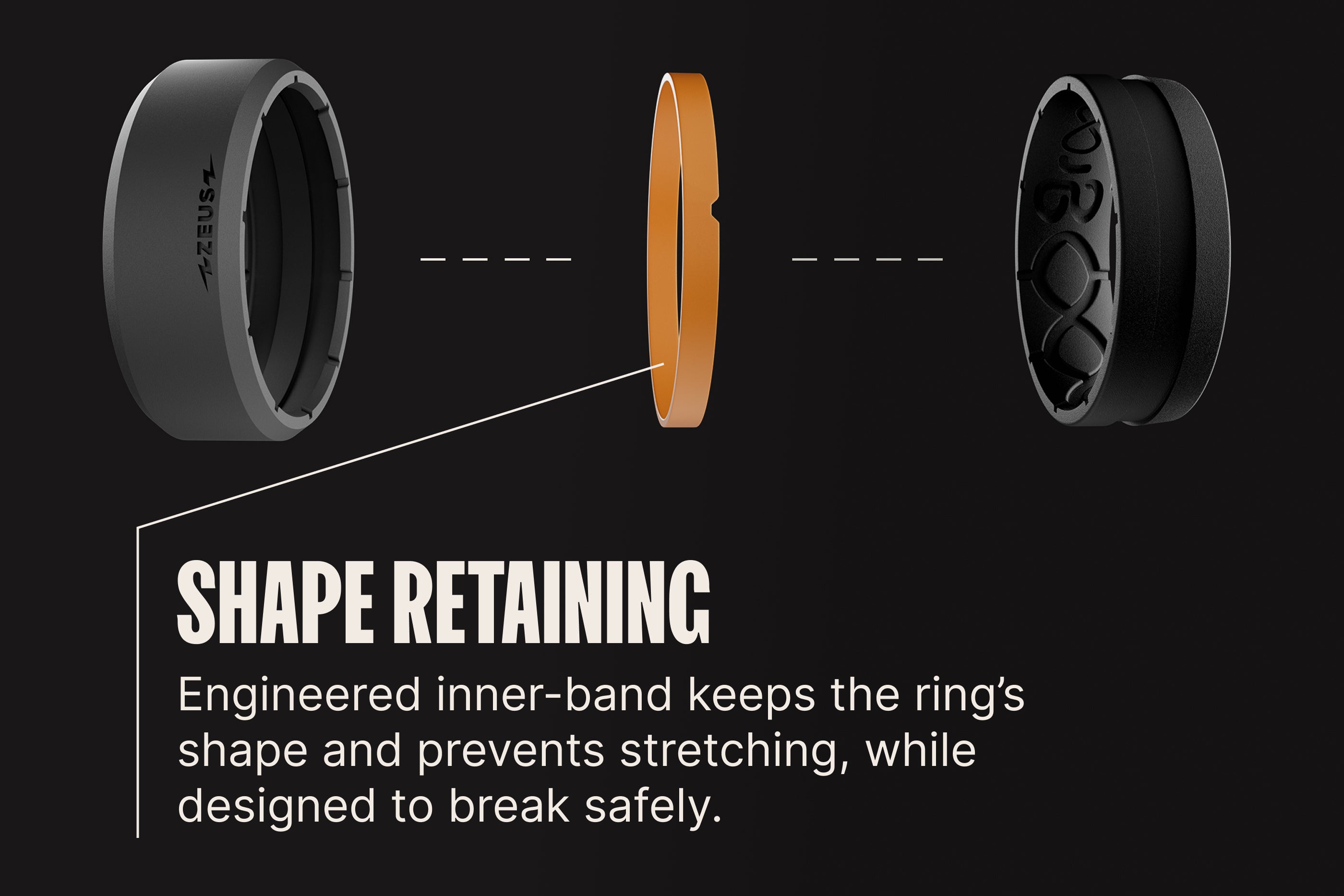 Ring with shape retaining feature on a black background
