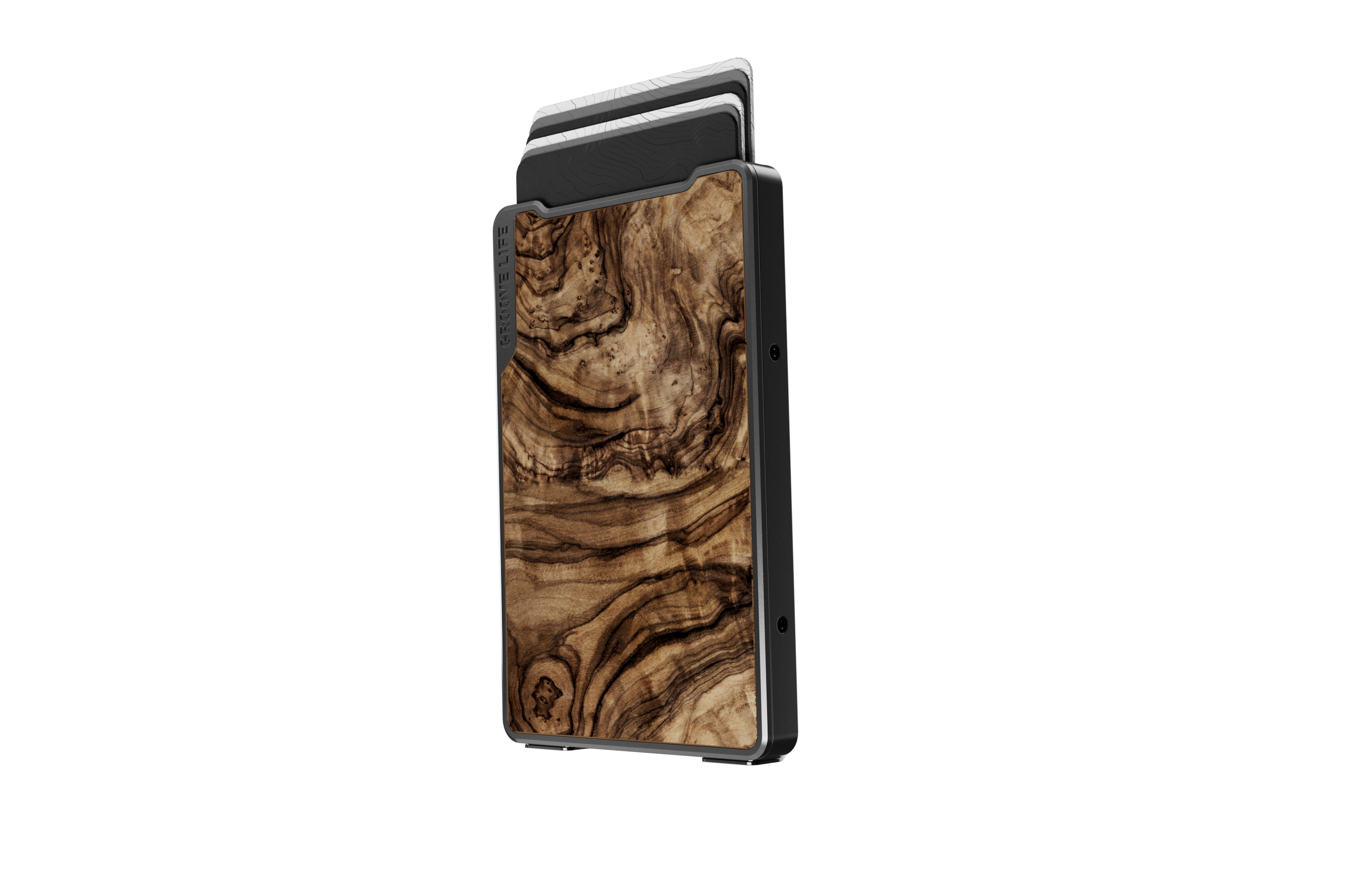 burled walnut groove Money Clip wallet view 3