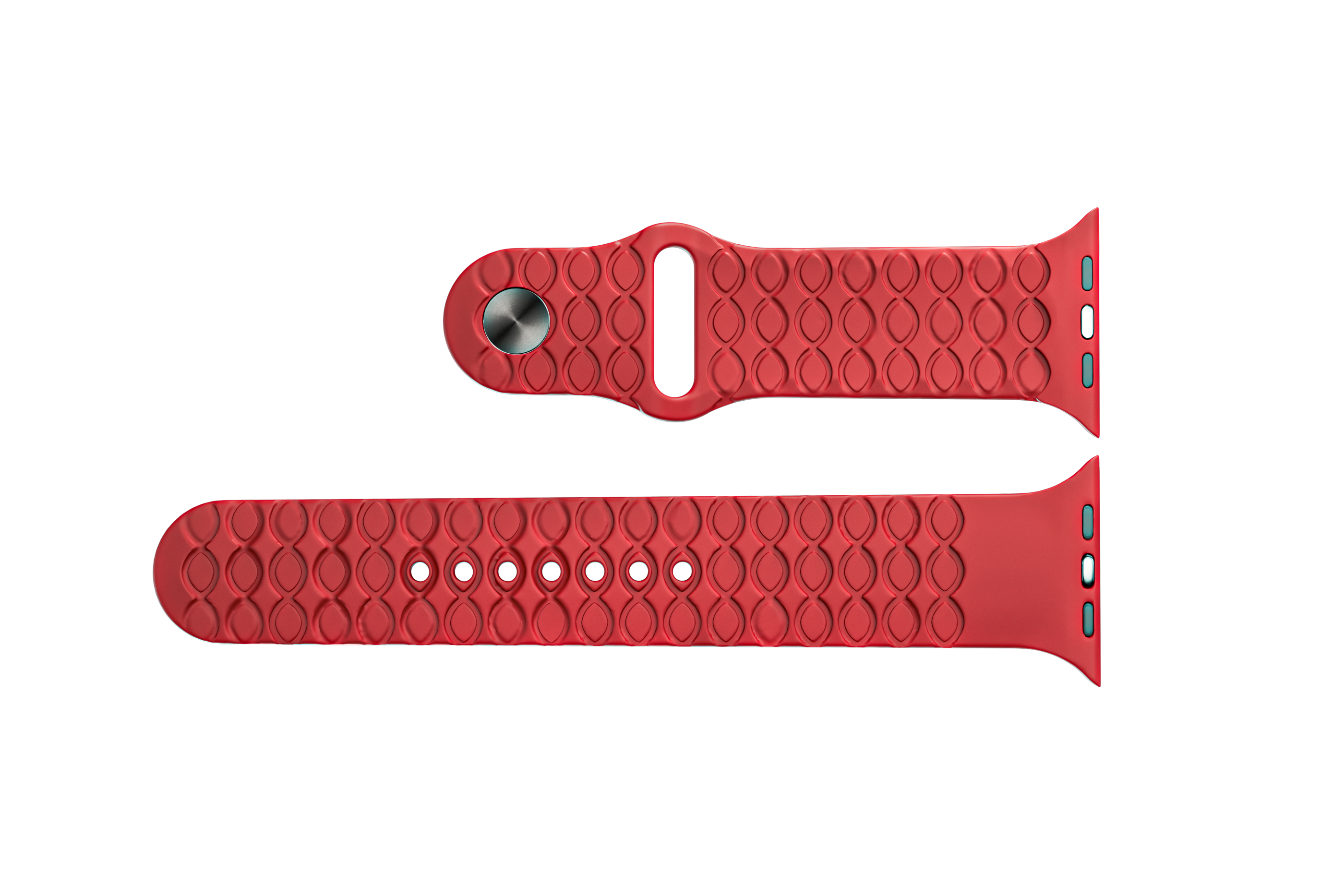 Red watch strap with textured pattern on a white background