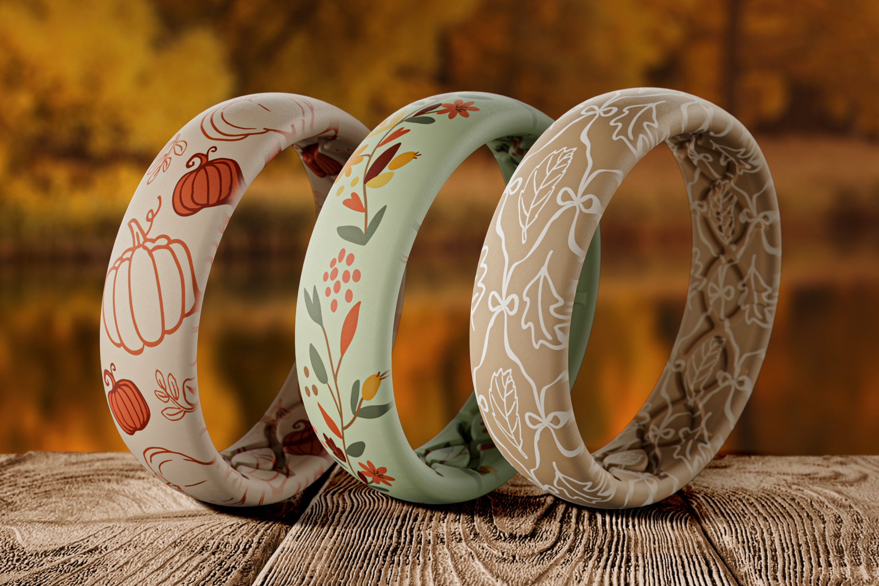 fall rings on wooden background