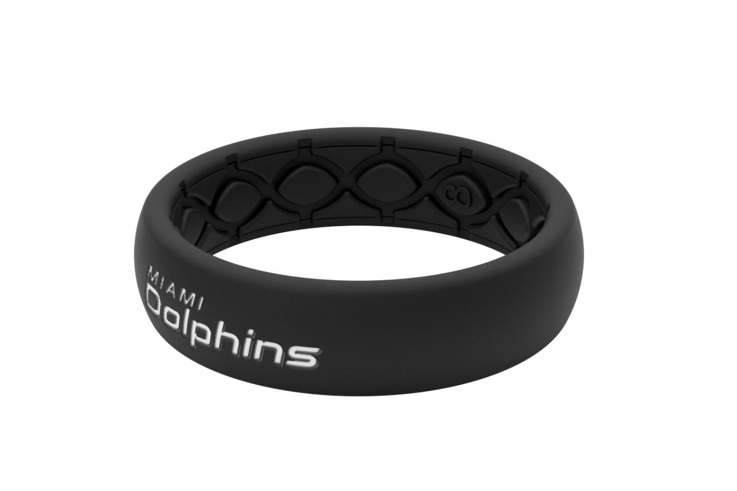Thin NFL Miami Dolphins Black - Groove Life Silicone Wedding Rings view on the side