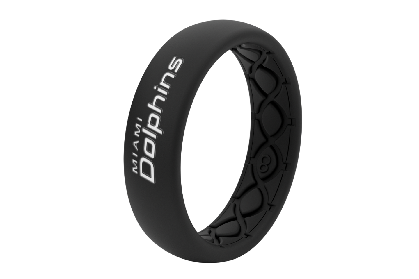 Thin NFL Miami Dolphins Black - Groove Life Silicone Wedding Rings view on its side