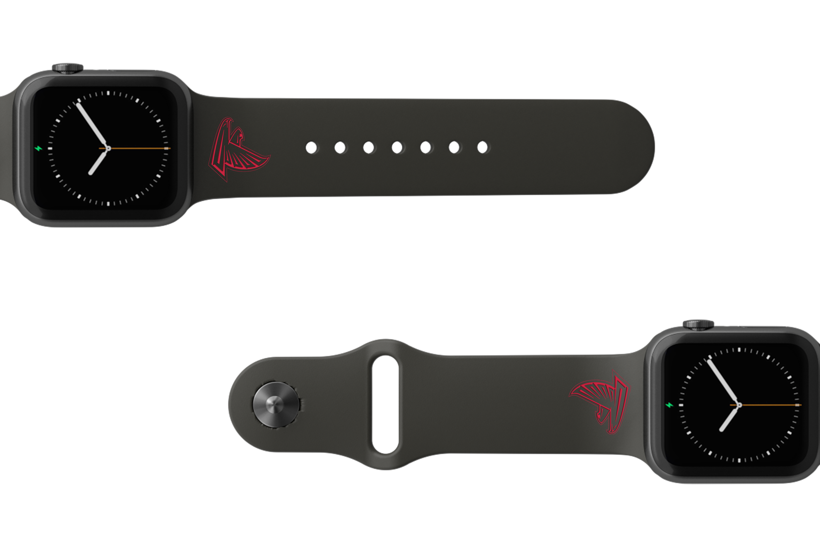 NFL Atlanta Falcons Black   apple watch band with gray hardware viewed from top down