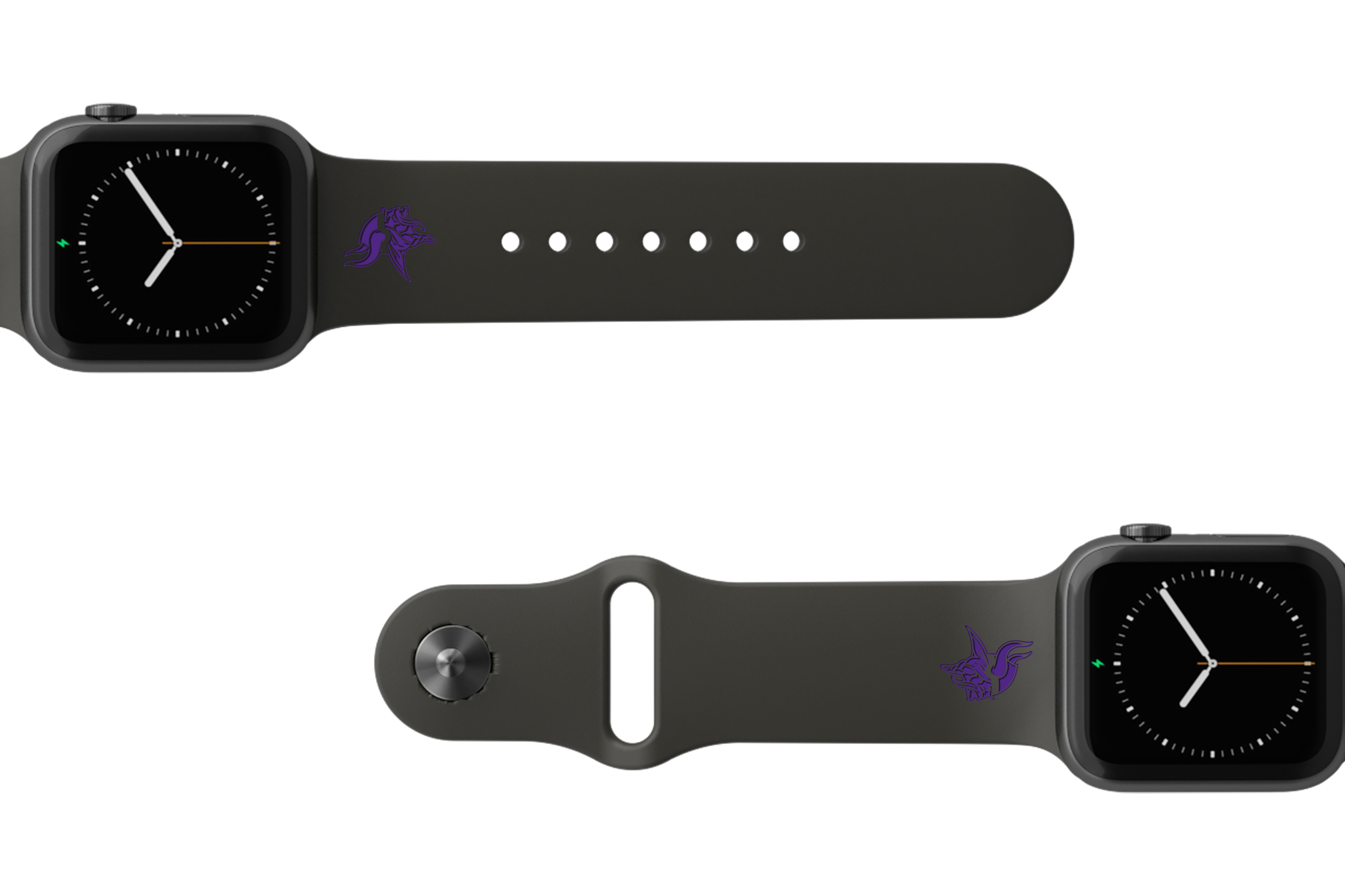 NFL Minnesota Vikings Black  apple watch band with gray hardware viewed from top down