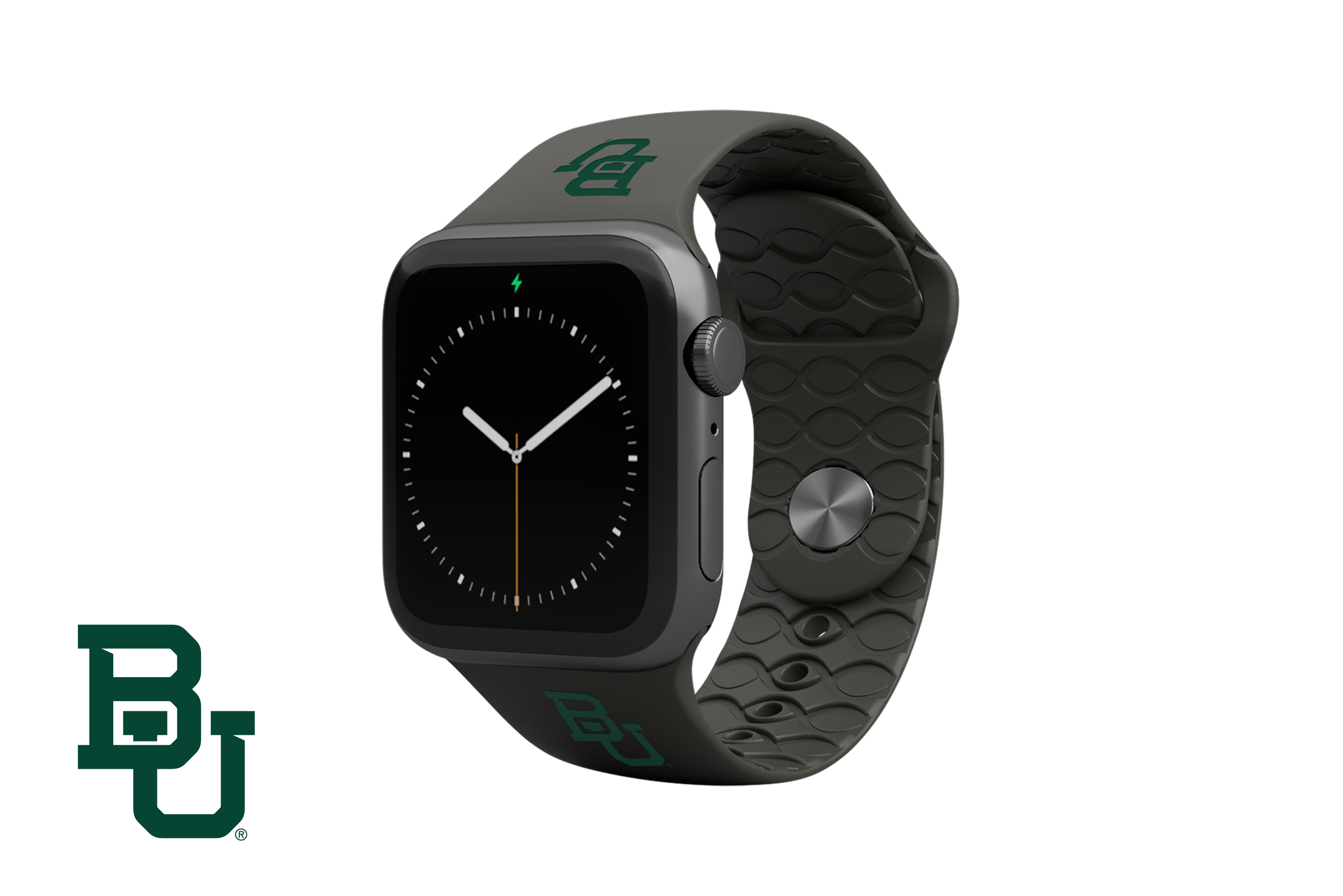 Apple Watch Band College Baylor Black with gray hardware viewed front on