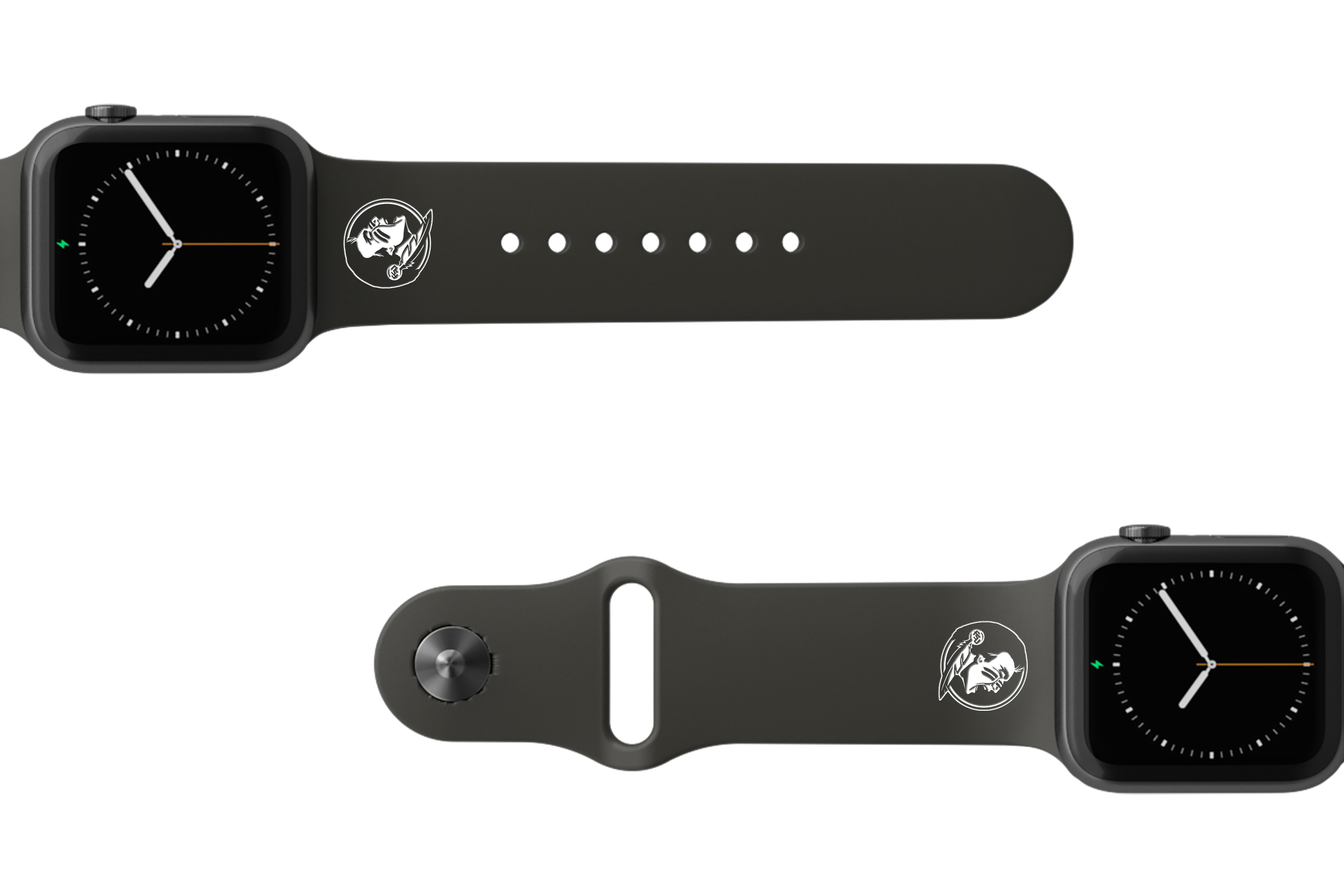 College Florida State Black   apple watch band with gray hardware viewed from rear