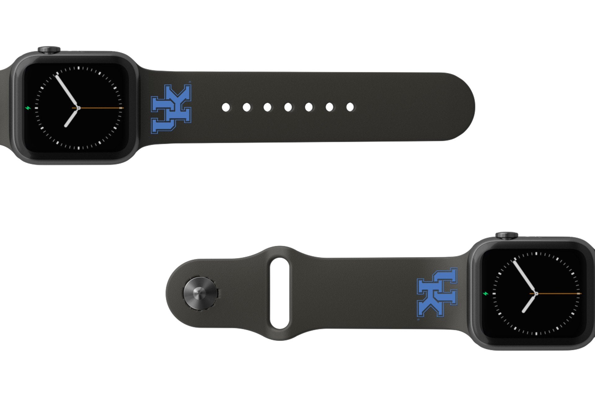 College Kentucky Black apple watch band with gray hardware viewed from rear