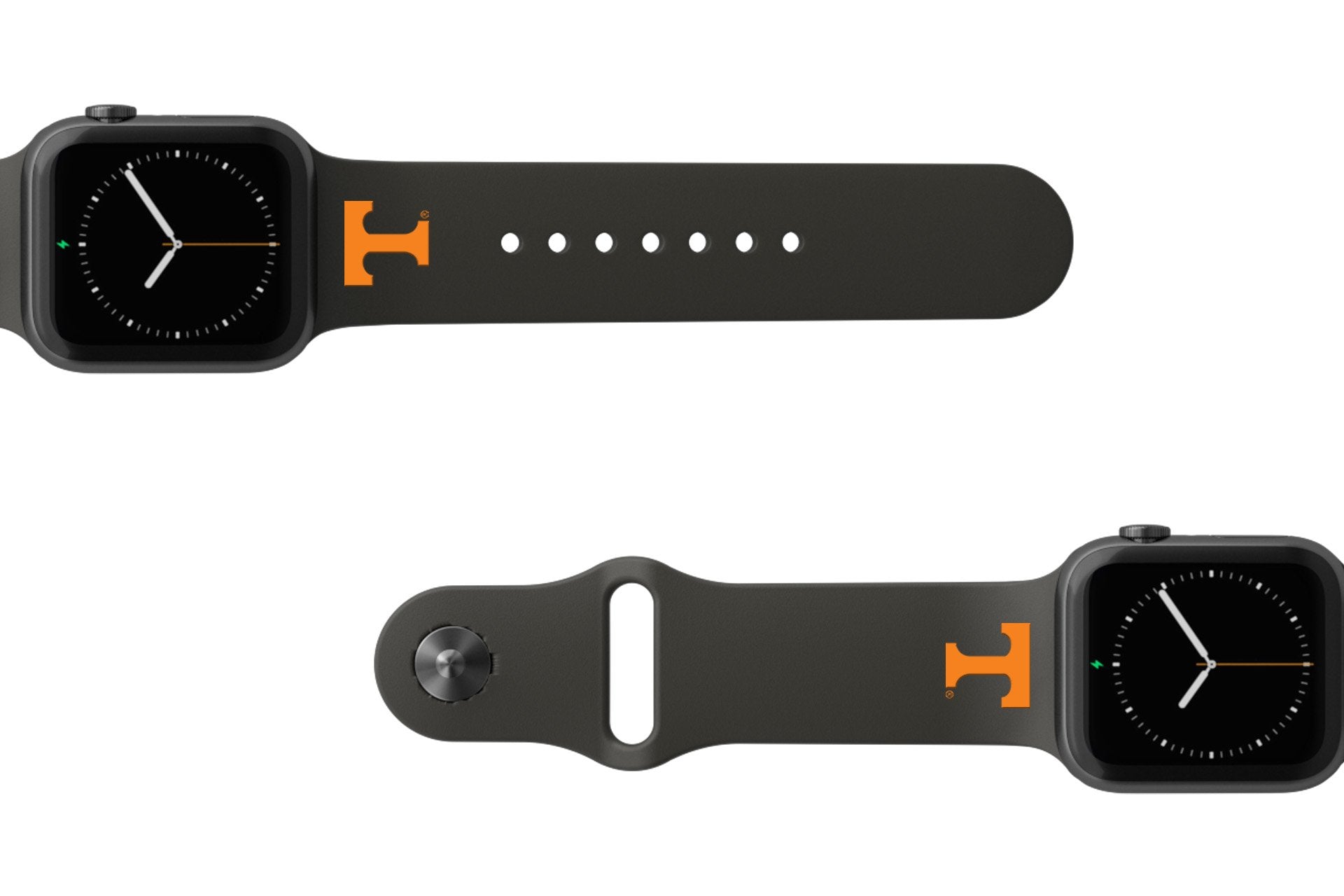 College Tennessee Black apple watch band with gray hardware viewed from rear