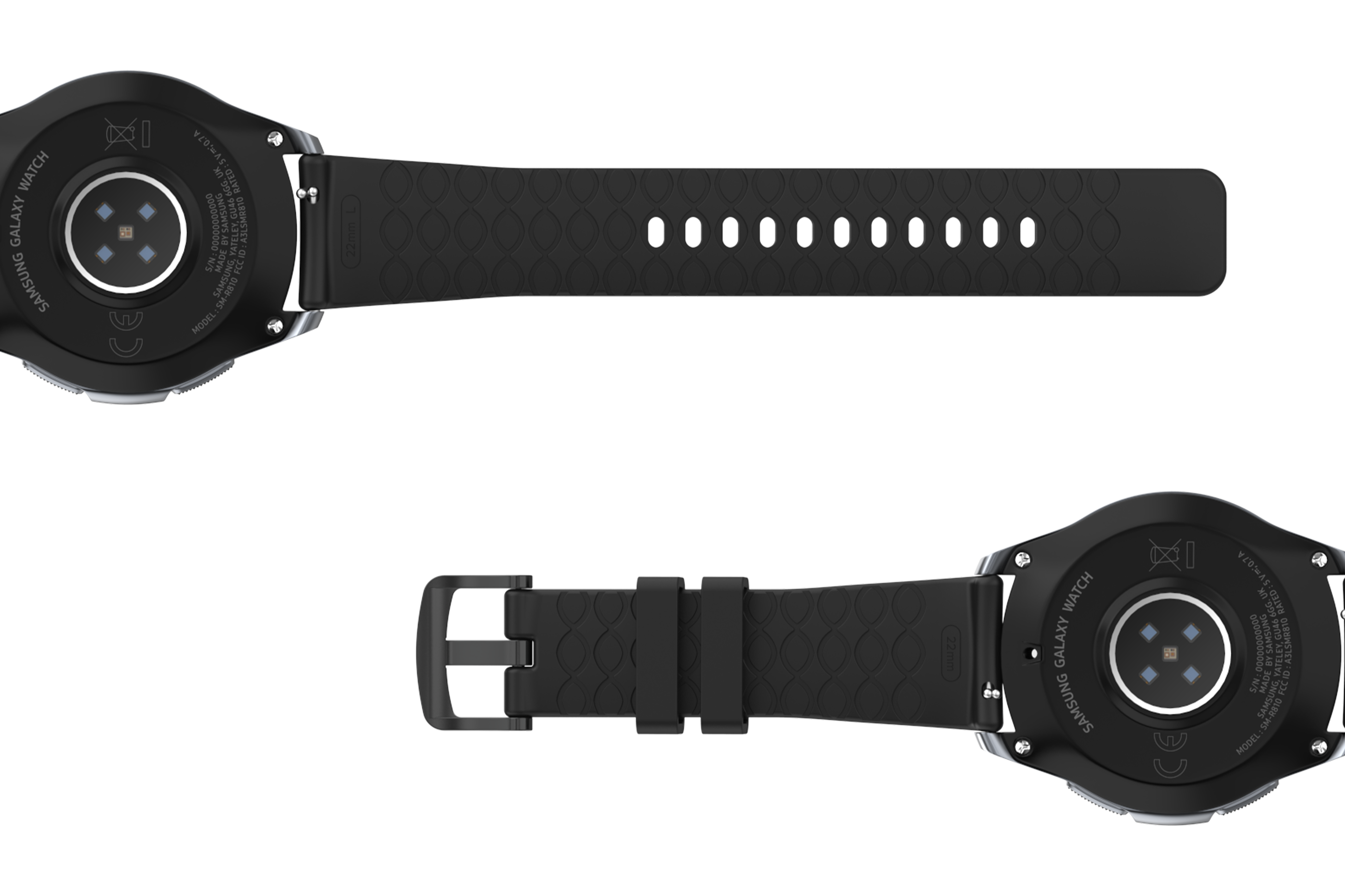Solid Black 22mm  watch band viewed bottom up     