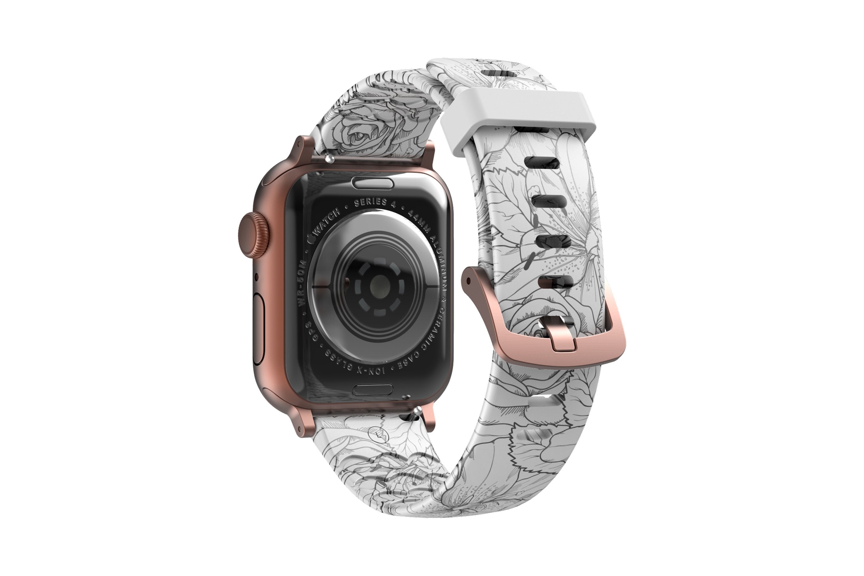 Winter Rose Apple Watch Band with rose gold hardware viewed from rear