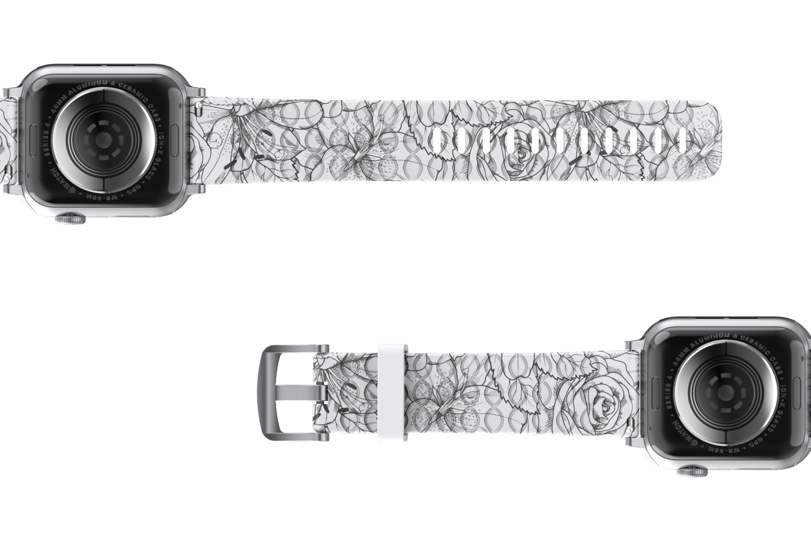 Winter Rose Apple Watch Band with Silver hardware viewed bottom up