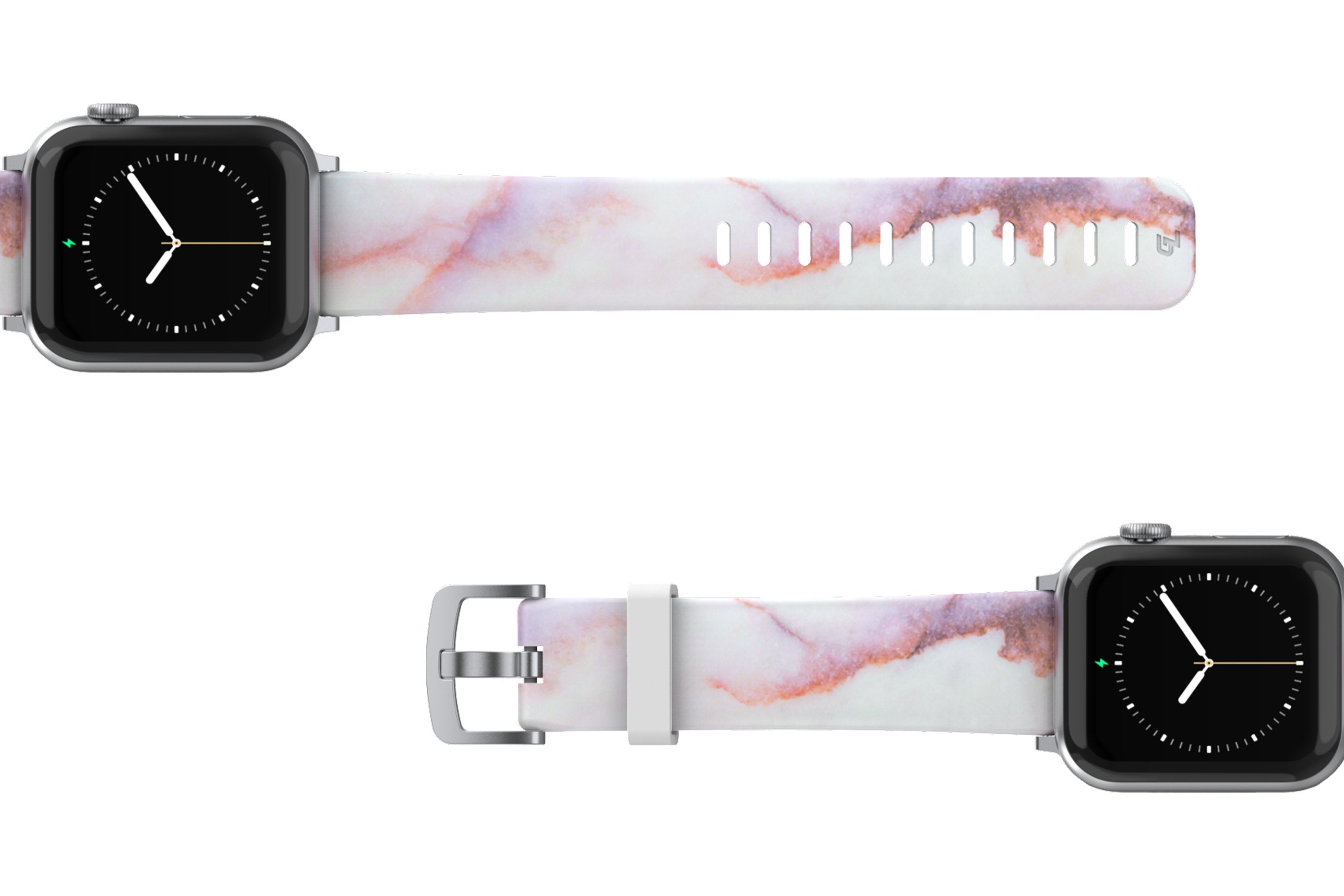 Carrera Marble Apple Watch Band with silver hardware viewed top down